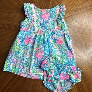 Lilly Pulitzer coral Pink and Blue Baby dress set